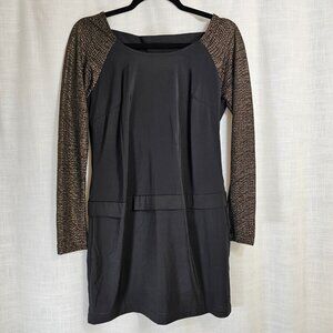 BCBGENERATION Black/Gold Long Sleeve Polyester Blend Shift Dress-Size: XXS